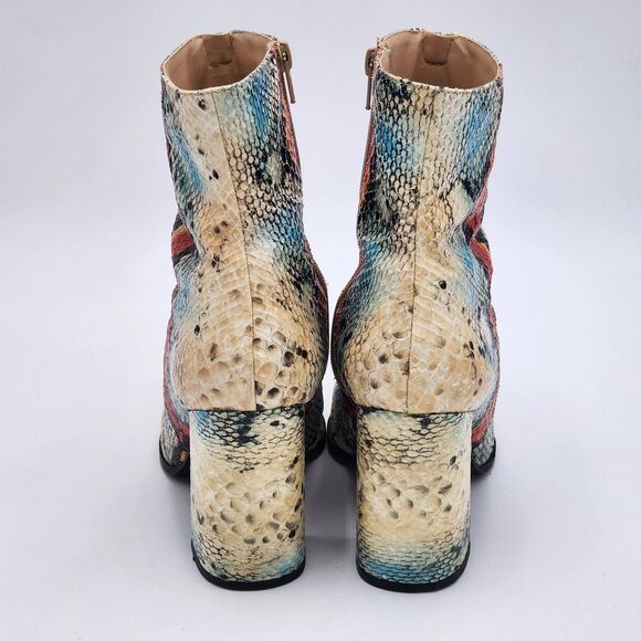 Public Desire Snakeskin Red Blue Zipper Booties Size 8 - Picture 6 of 9